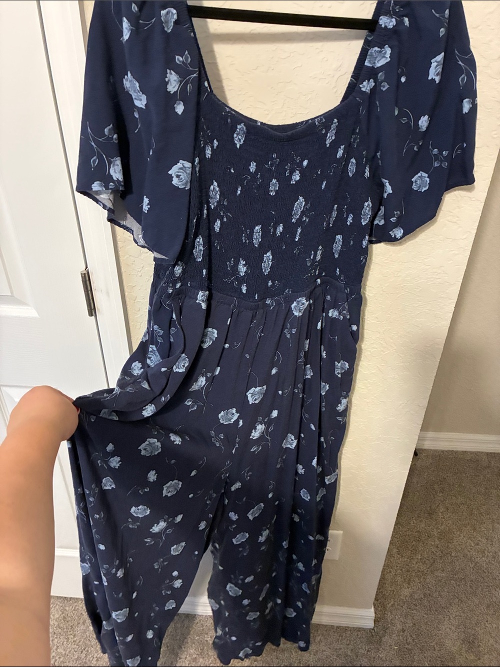 torrid Navy & Light Blue Floral Smocked Jumpsuit